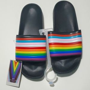 NWT Rainbow Pride Slip On Sandals Size L